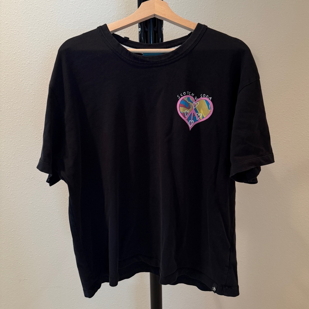 Scotch & Soda Black Tee with Colorful Heart Patch!